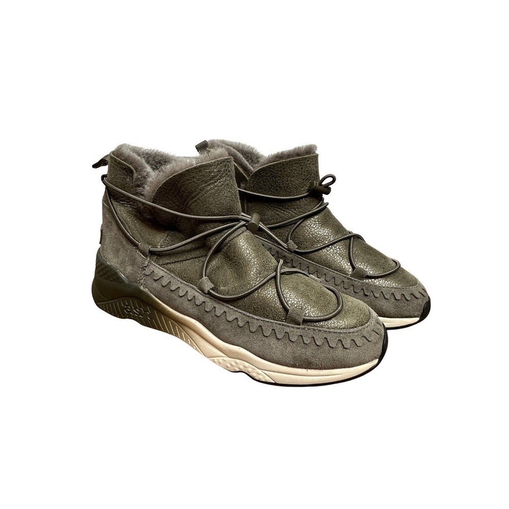 Ash Mitsouko Suede Shearling Sneaker Booties Olive Green Size 39 US 8.5-9